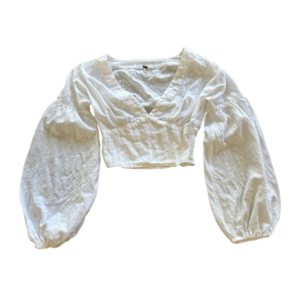 Free people balloon sleeve white boho blouse size small